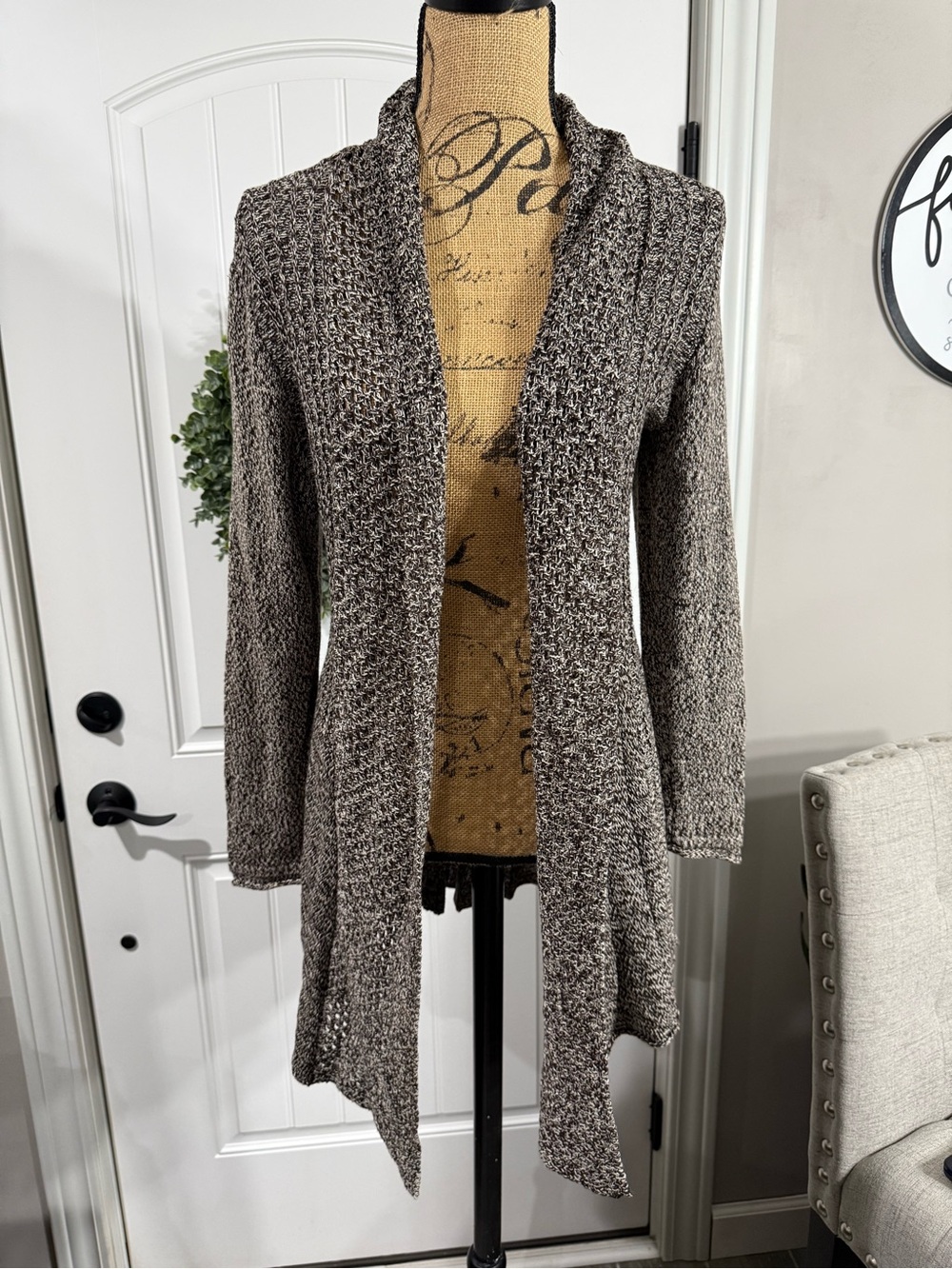Notations Brown Marled Open-Front Long Cardigan